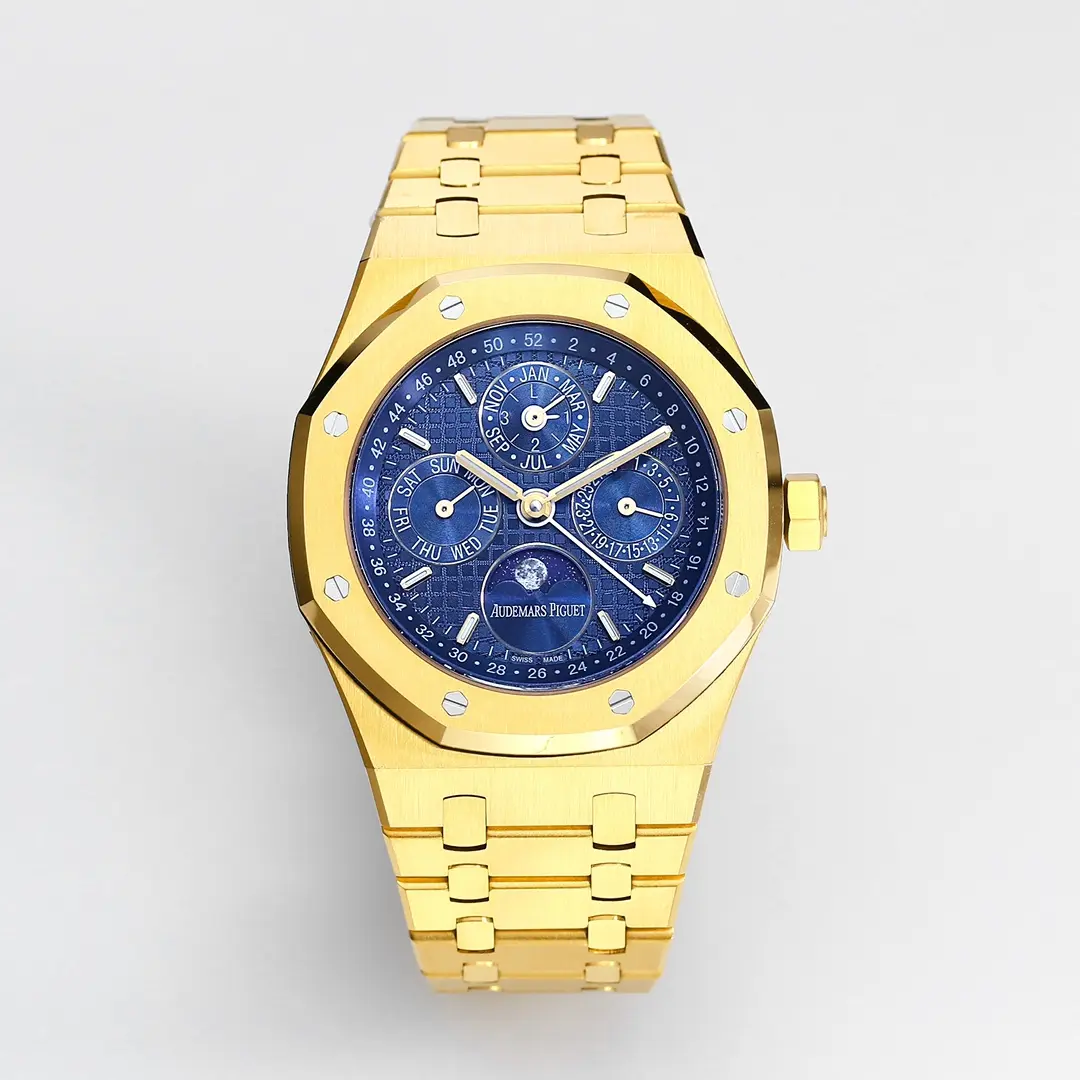 KZ Factory Audemars Piguet Royal Oak Perpetual Calendar Blue Dial Yellow Gold Super Clone Luxury Watch