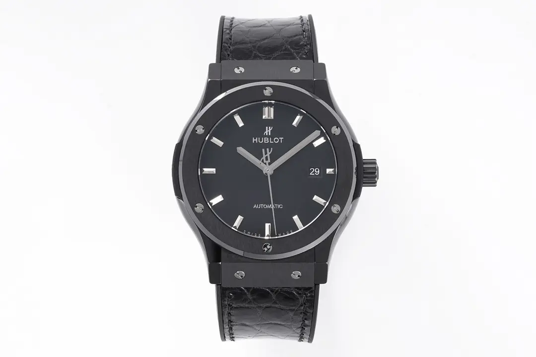 JJ Factory Hublot Classic Fusion Black Ceramic Watch with Alligator Strap - 42mm, Automatic Movement, Super Clone Quality