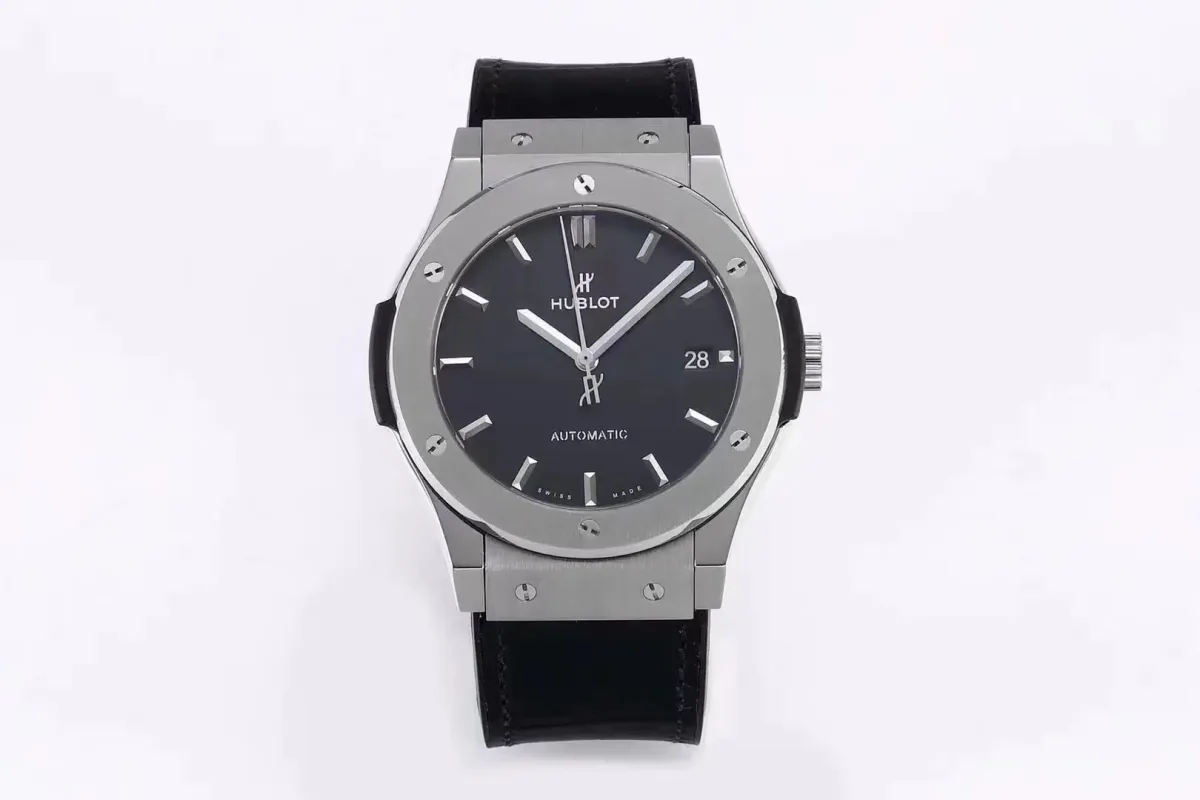 JB Factory Hublot Classic Fusion WWF Edition - Titanium Polished Brushed Case, Black Dial, Automatic Super Clone Watch