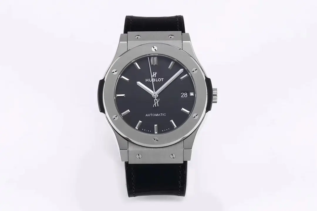JB Factory Hublot Classic Fusion Watch - Polished Brushed Titanium, Black Dial, 45MM Case, Super Clone Quality