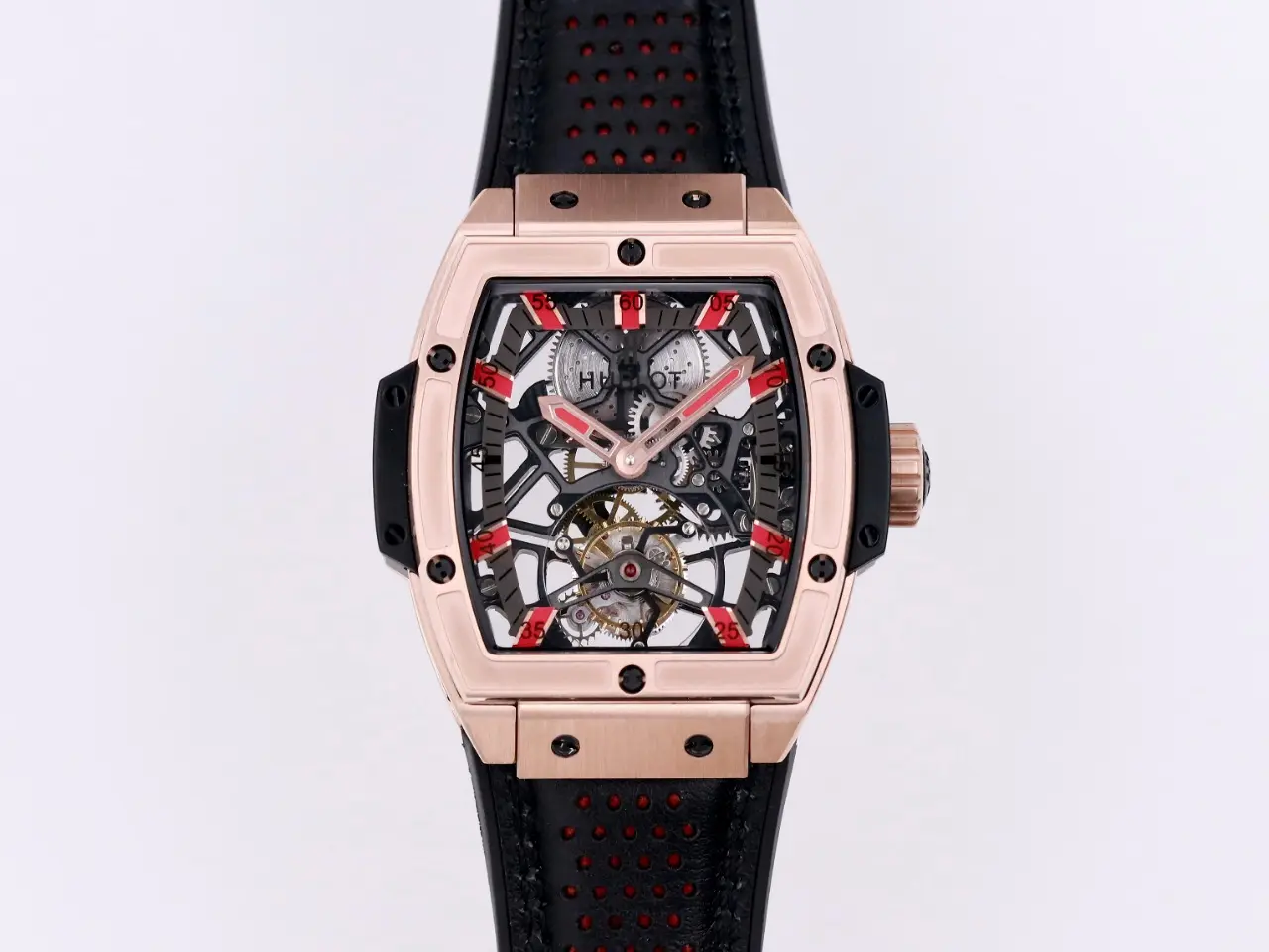 JB Factory Hublot Masterpiece 906 Rose Gold/Platinum Plated Tourbillon Watch with Black Leather Strap - Super Clone Excellence