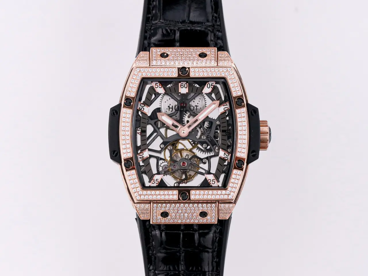 JJ Factory Hublot Masterpiece 906 Tourbillon Watch - Rose Gold/Platinum, Black Leather Strap, Skeleton Dial, Super Clone Design