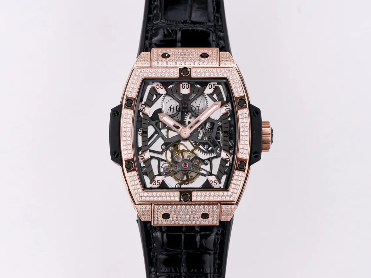 JB Factory Hublot Masterpiece 906 Tourbillon Watch - Rose Gold/Platinum, Black Leather Strap, Skeleton Dial, Super Clone Design