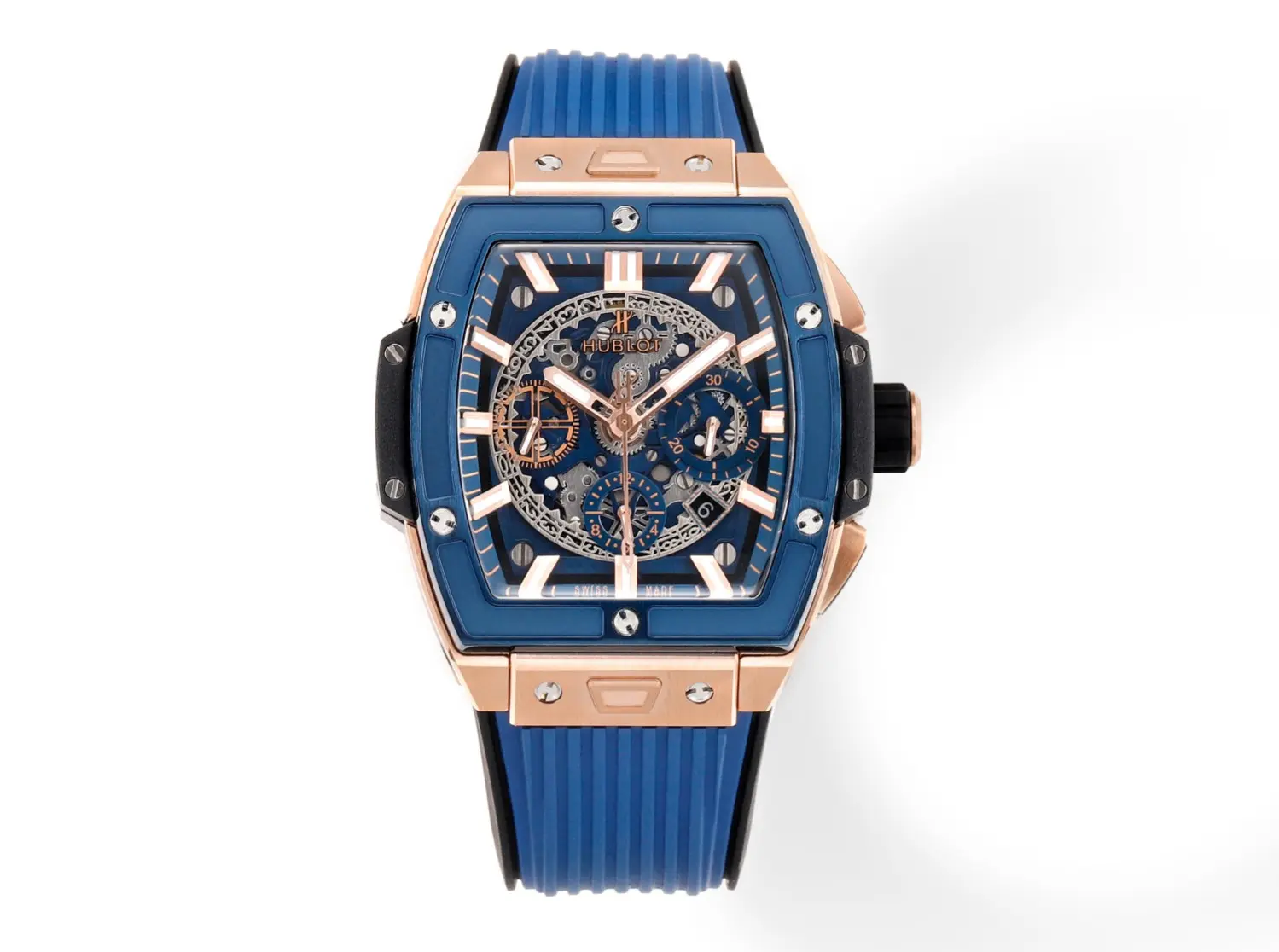 HB Factory HUBLOT Spirit of Big Bang King Gold Blue Skeleton Dial Limited Edition Watch with Rubber Strap - Super Clone Excellence