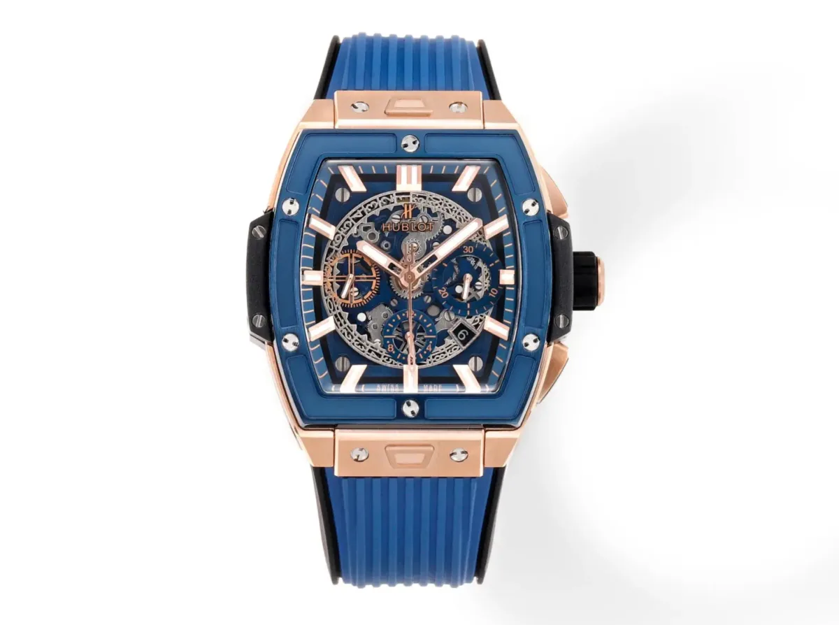 JJ Factory HUBLOT Spirit of Big Bang King Gold Blue Skeleton Dial Limited Edition Watch with Rubber Strap - Super Clone Excellence