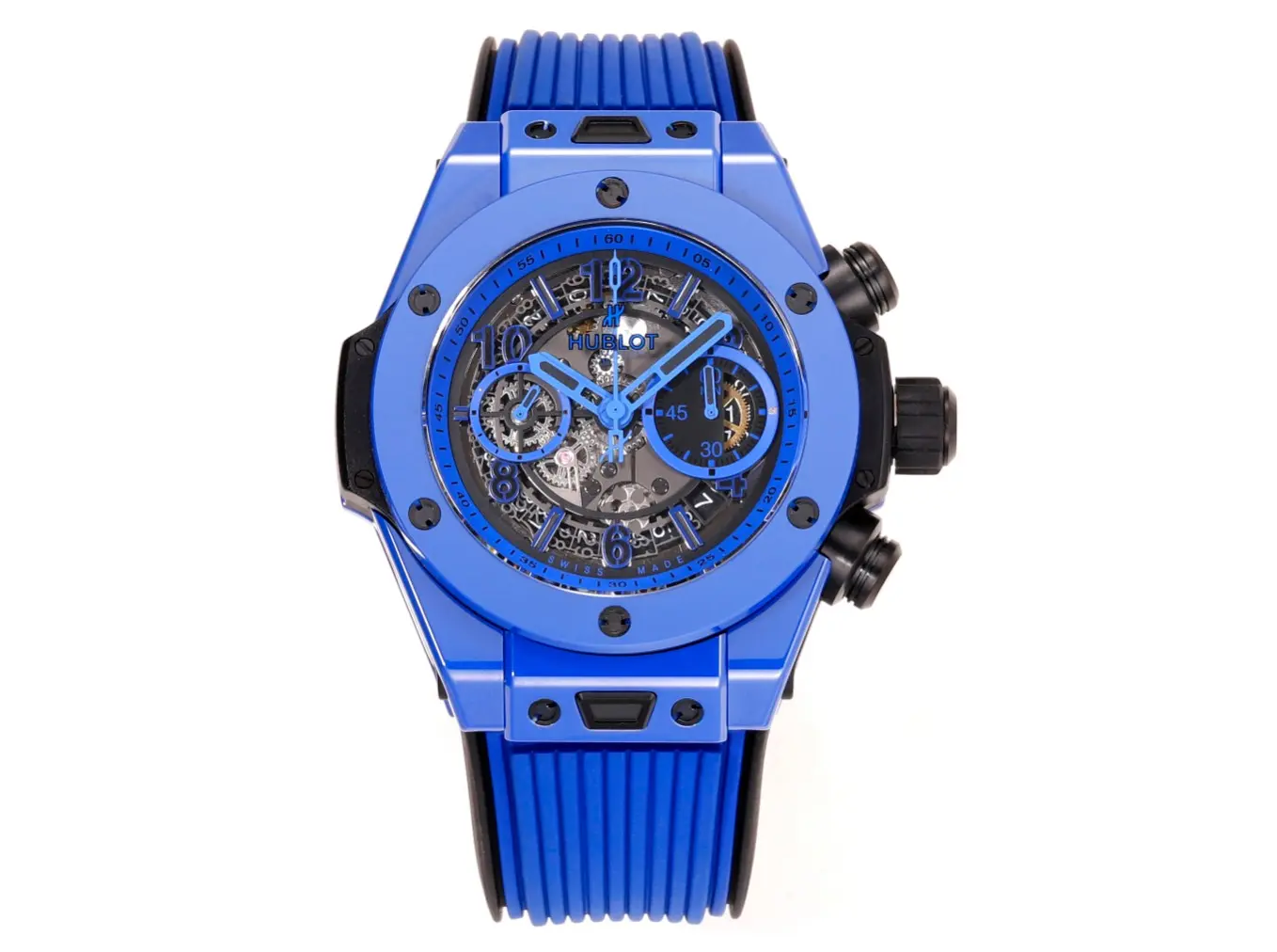HB Factory Hublot Big Bang Unico Blue Ceramic Chronograph Watch - 45mm Rubber Strap, Super Clone Edition