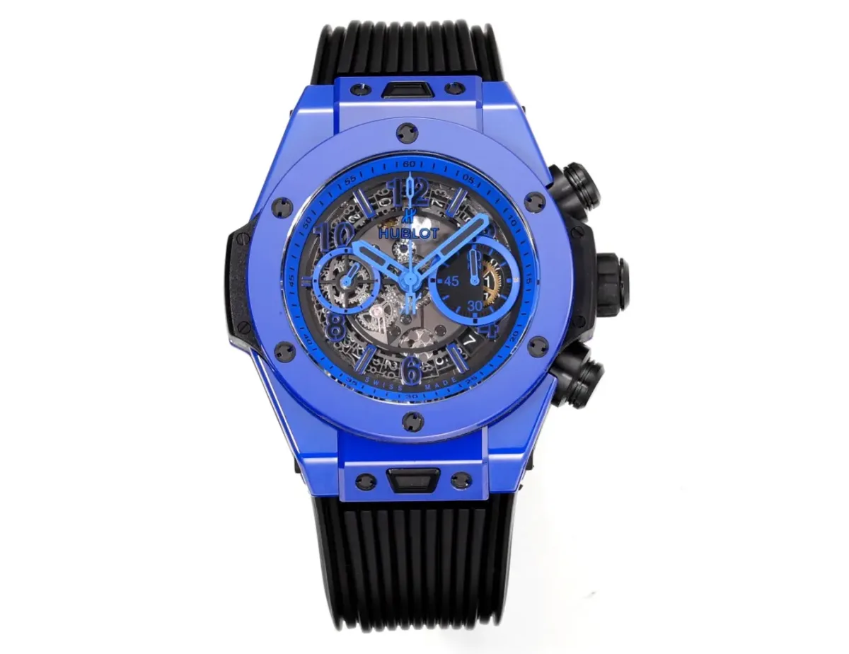 HB Factory Hublot Big Bang Unico Blue Ceramic Watch - 45mm Automatic Chronograph with Rubber Strap - Super Clone Quality