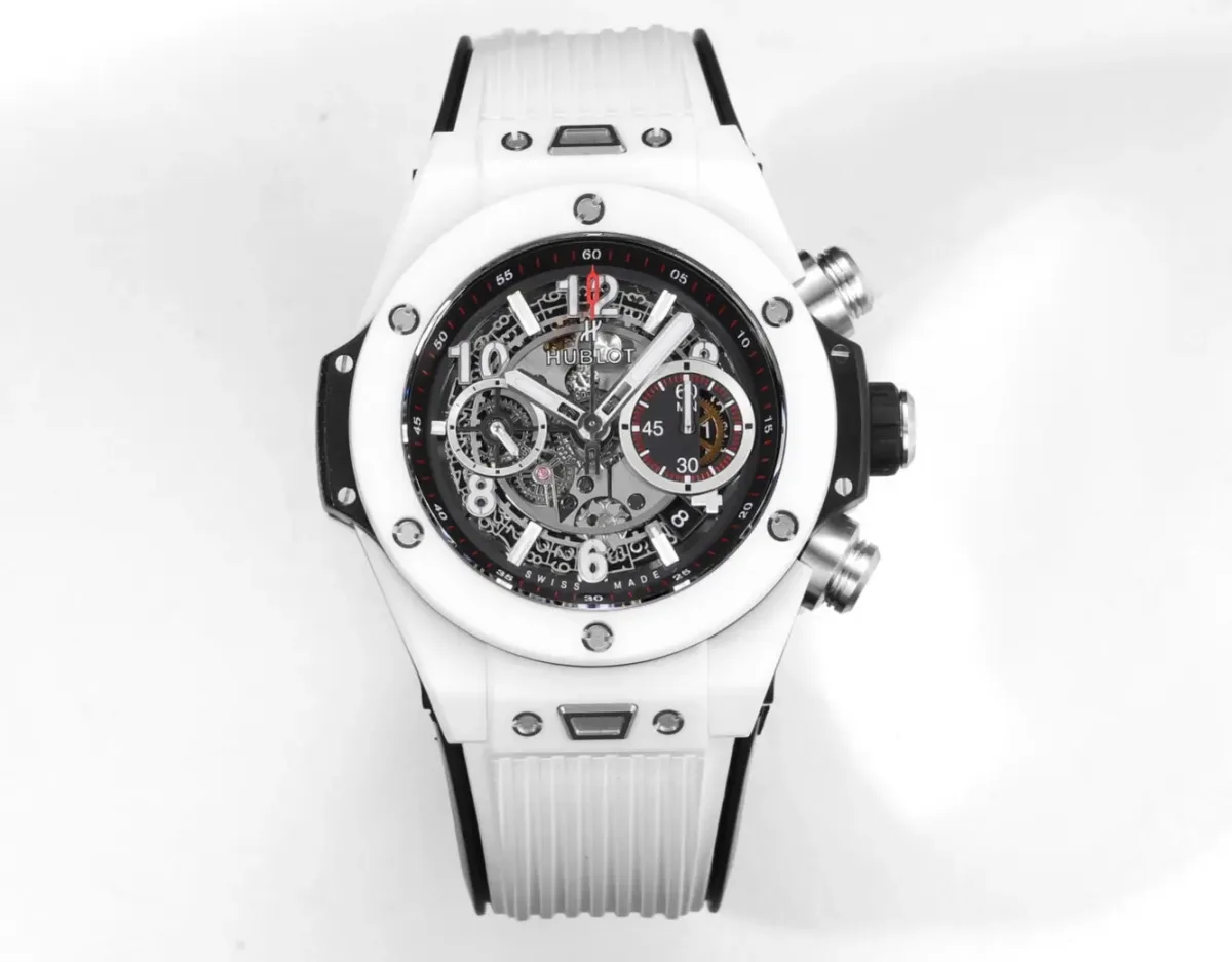 HB Factory HUBLOT Big Bang Unico White Ceramic Chronograph Watch with Rubber Strap - Super Clone Edition
