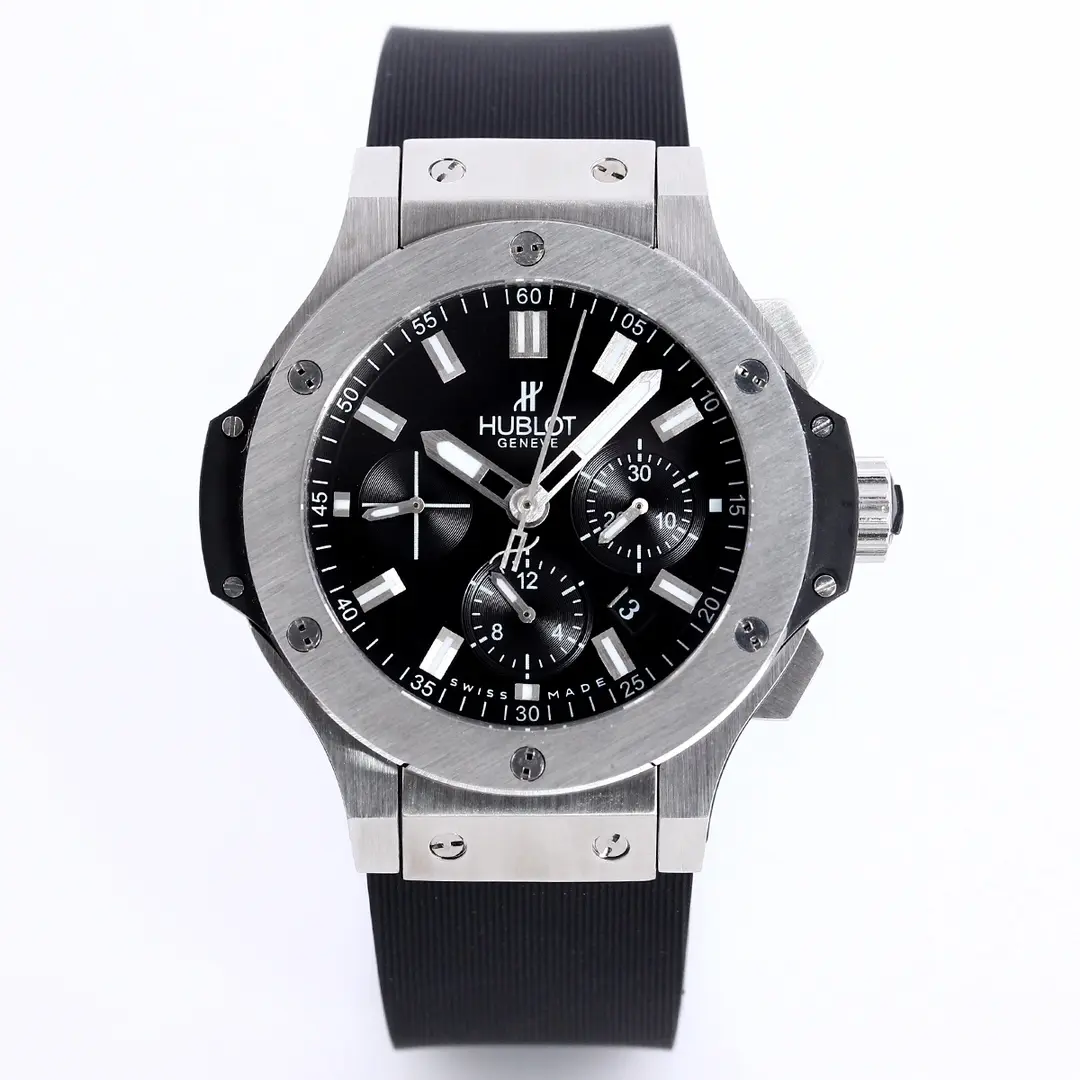 HB Factory Hublot Big Bang 44mm Black Rubber Strap Chronograph Watch - Silver Case | Super Clone Watch