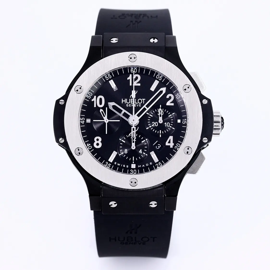 JB Factory Hublot Big Bang 44mm Black Ceramic Chronograph Watch with Rubber Strap - Super Clone Quality