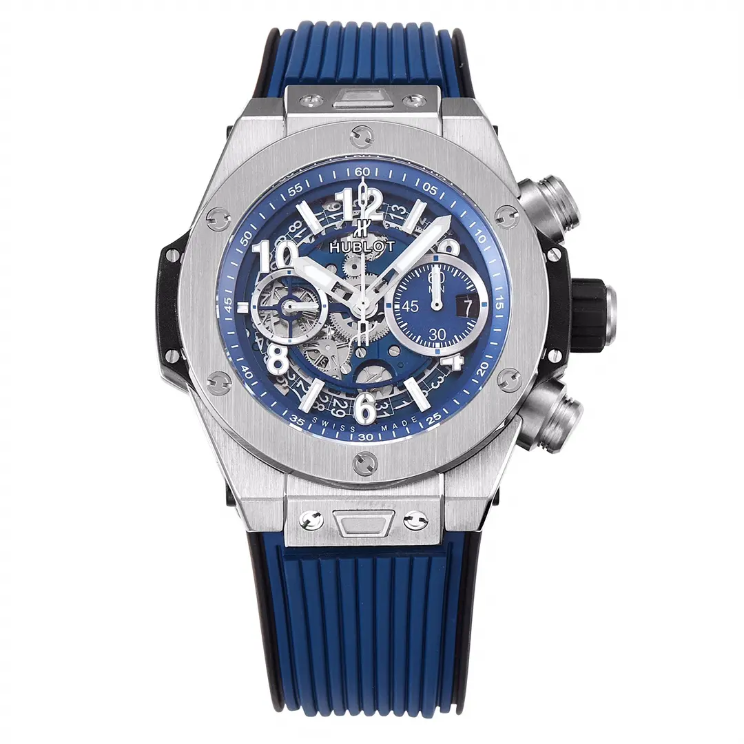 JB Factory Hublot Big Bang Watch - Blue Dial, Chronograph, Titanium Case, Rubber Strap, Super Clone Quality