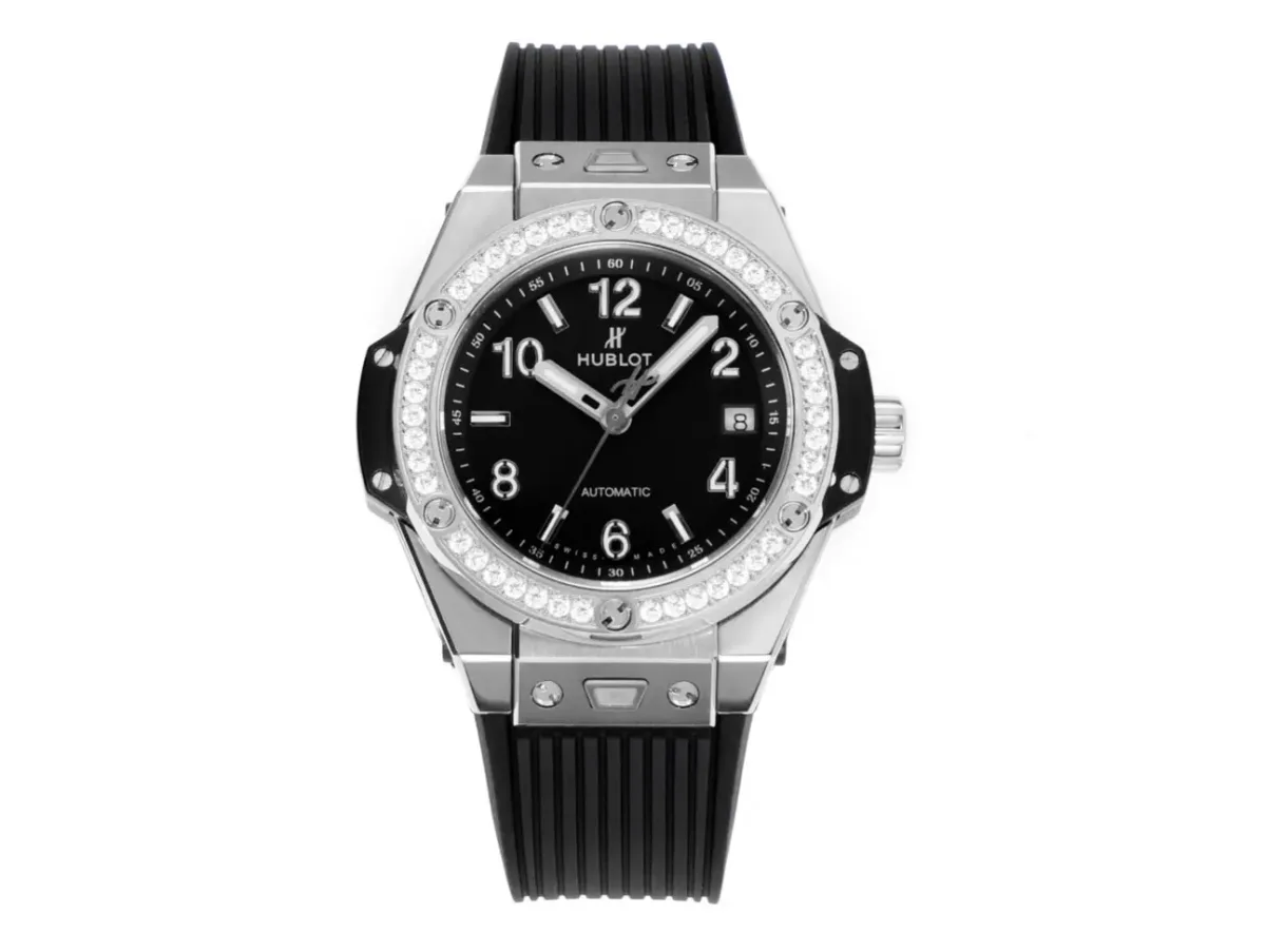 JB Factory Hublot Big Bang One-Click 39mm Stainless Steel White Pave Watch with Black Strap - Super Clone Edition