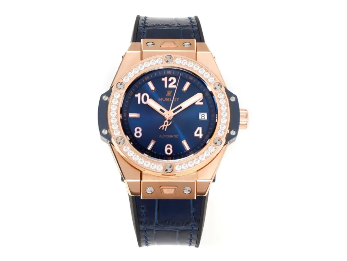 JB Factory HUBLOT Big Bang One-Click 39mm Rose Gold Blue Dial Diamond Set Automatic Super Clone Watch