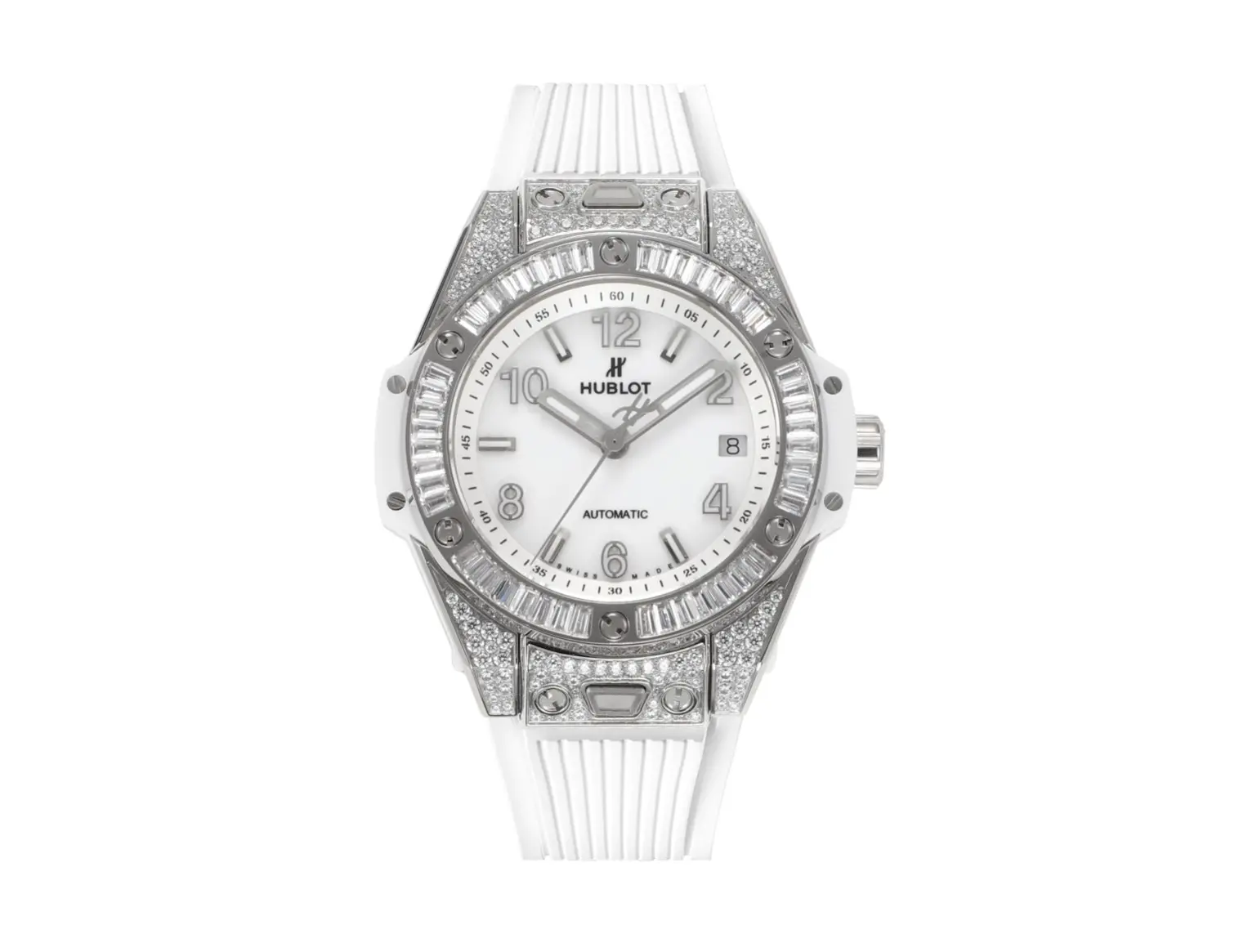 JB Factory Hublot Big Bang One-Click 39mm Stainless Steel White Pave Watch - Automatic, White Strap, Super Clone Quality