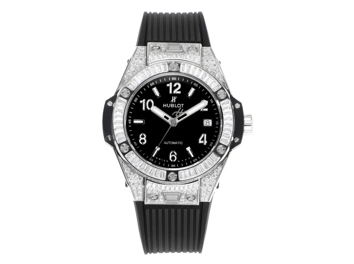 JJ Factory HUBLOT Big Bang One-Click 39mm Stainless Steel White Pave Watch with Black Strap - Super Clone Edition