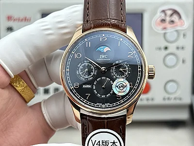 APS Factory IWC Portugieser Perpetual Calendar Black Dial Rose Gold Case Brown Leather Strap Men's Luxury Watch