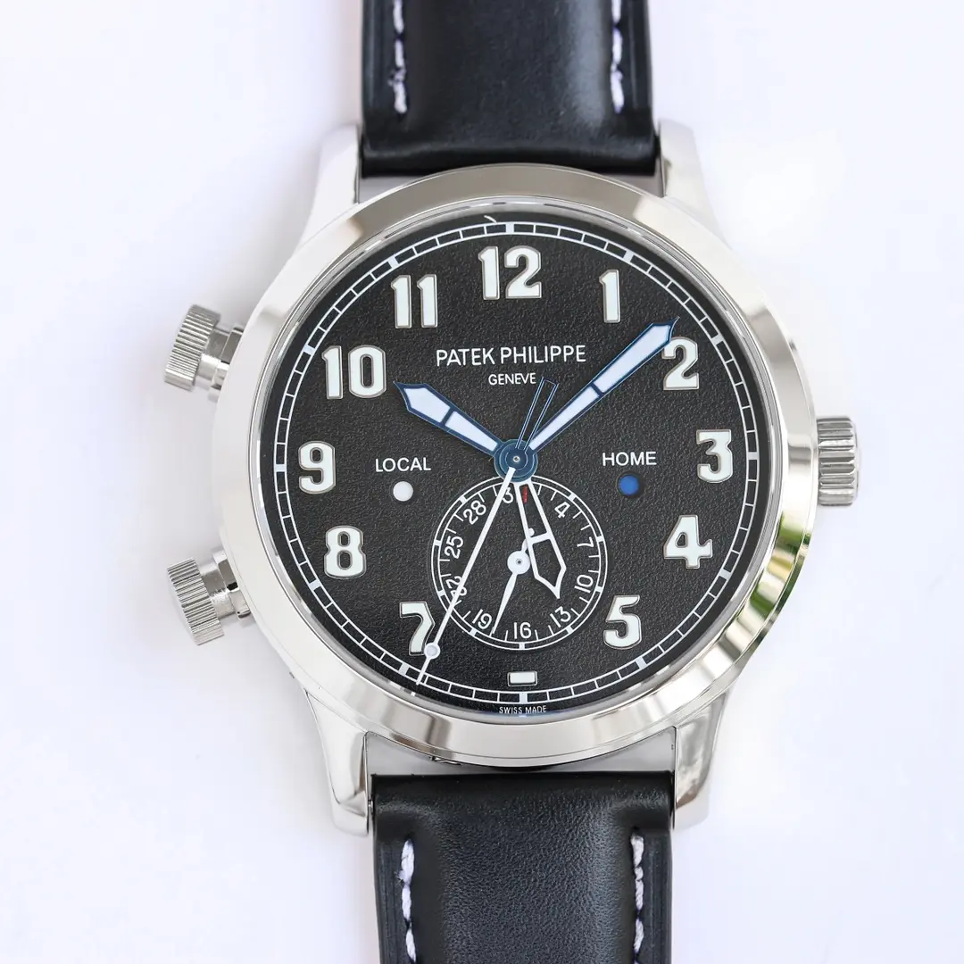 KM Factory Patek Philippe Calatrava Pilot Travel Time Black Dial Super Clone Replica Watch