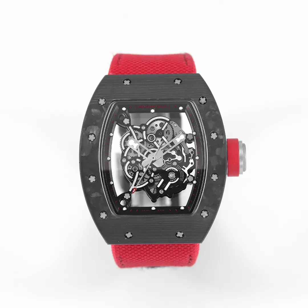KV Factory Richard Mille Carbon Fiber Super Clone Watch with Red Strap - Premium Replica Richard Mille