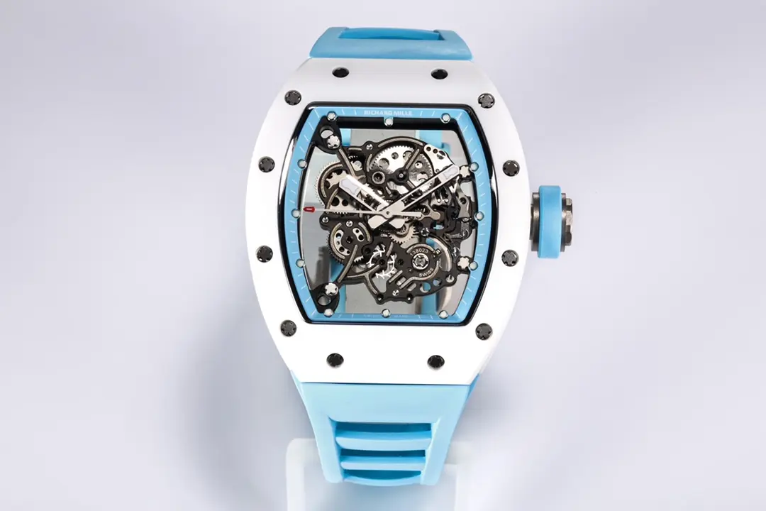 JB Factory Richard Mille RM055 White Ceramic Blue Strap - Super Clone Replica Watch