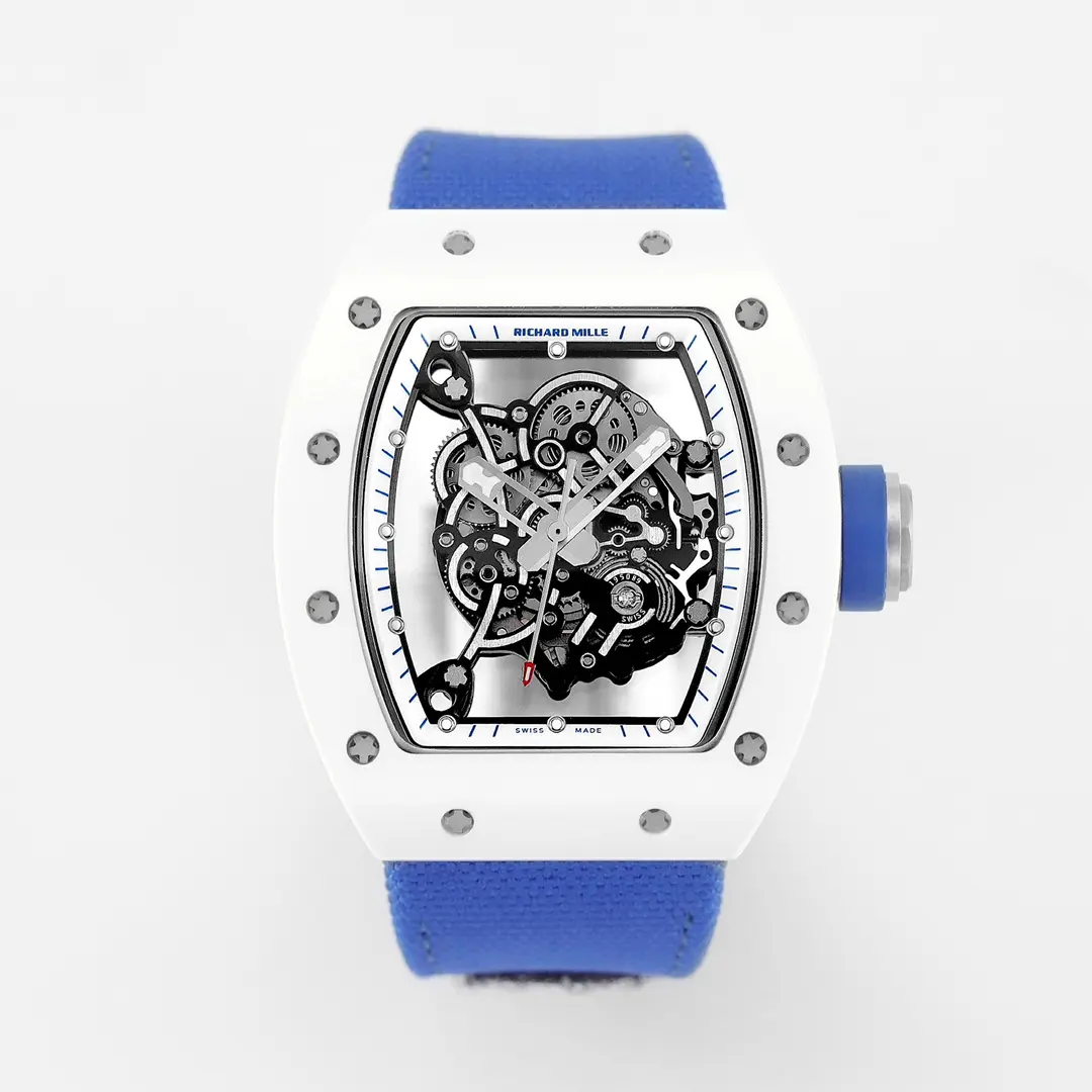 KV Factory Richard Mille White Ceramic Blue Strap Super Clone Watch - Premium Replica Richard Mille Watch