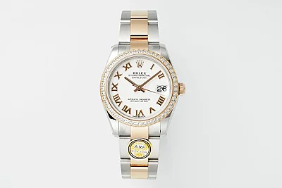 AR Factory Rolex Datejust 31mm White Dial Roman Numerals Diamond Bezel Two-Tone Steel and Rose Gold Oyster Bracelet Women's Watch