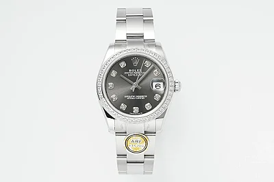 AR Factory Rolex Datejust 31mm Oyster Perpetual Stainless Steel Watch with Diamond Bezel and Grey Dial