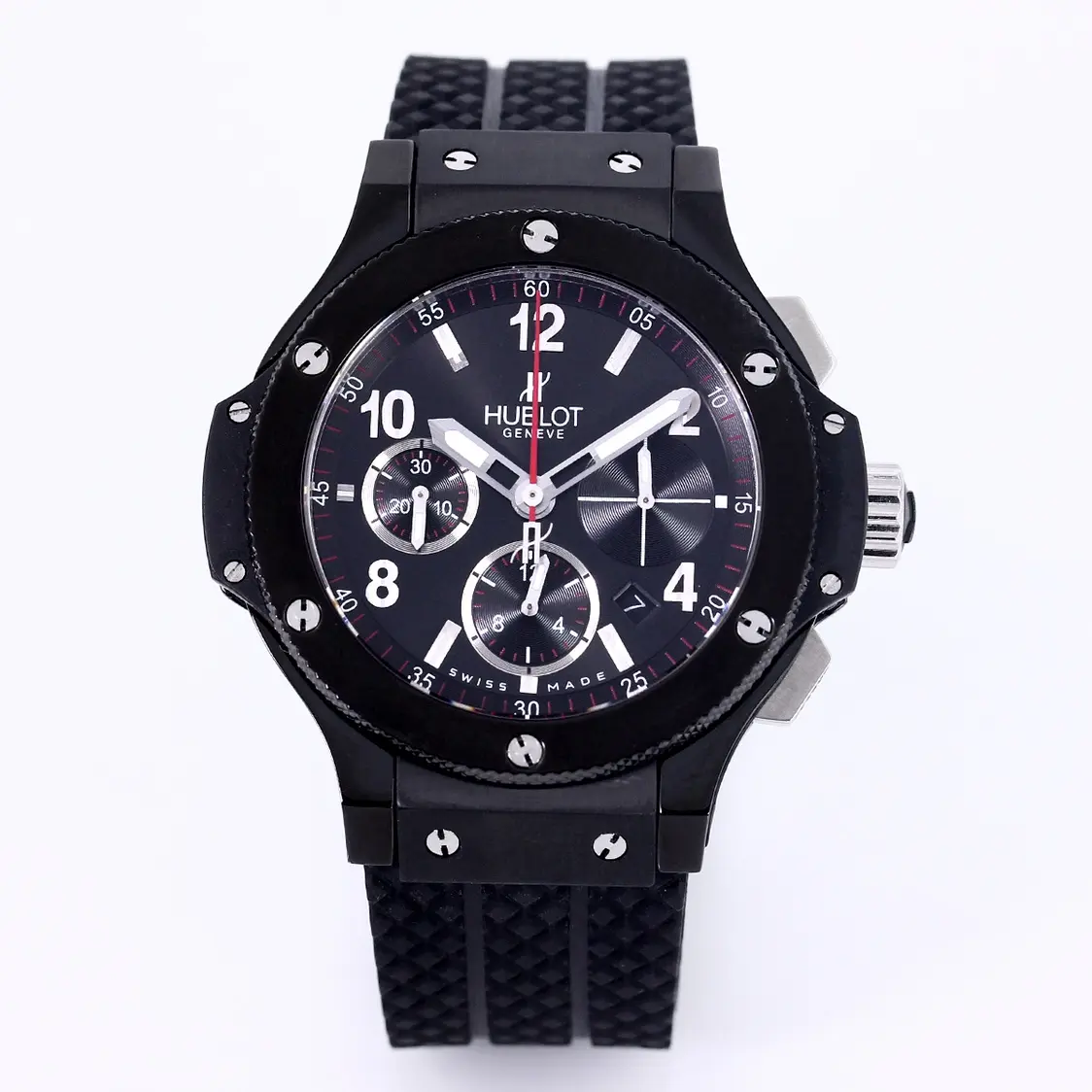 JB Factory HUBLOT Big Bang 44mm Black Ceramic Chronograph Watch with Rubber Strap - Super Clone Edition