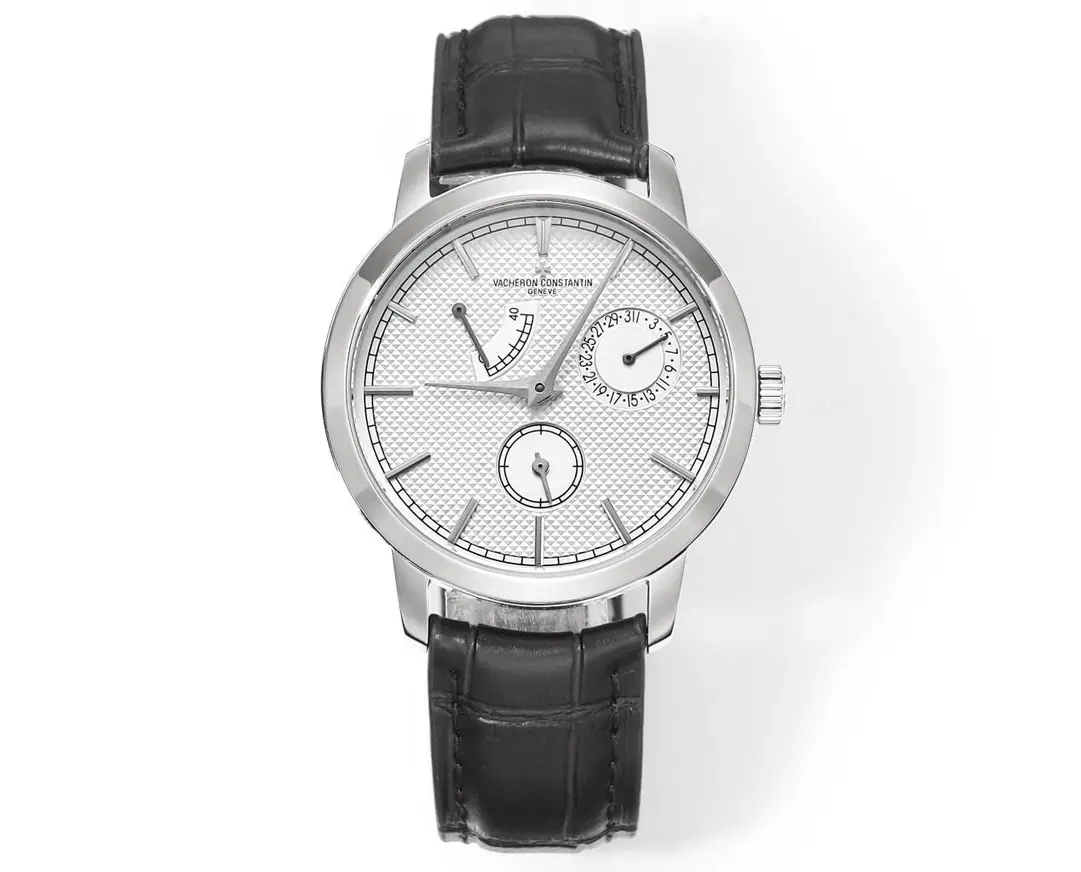 JJ Factory Vacheron Constantin Traditionnelle 83520/000R-9909 Mechanical Watch - Silver Dial, Black Leather Strap, Multi-Function Automatic Super Clone Watch, Best Replica Quality