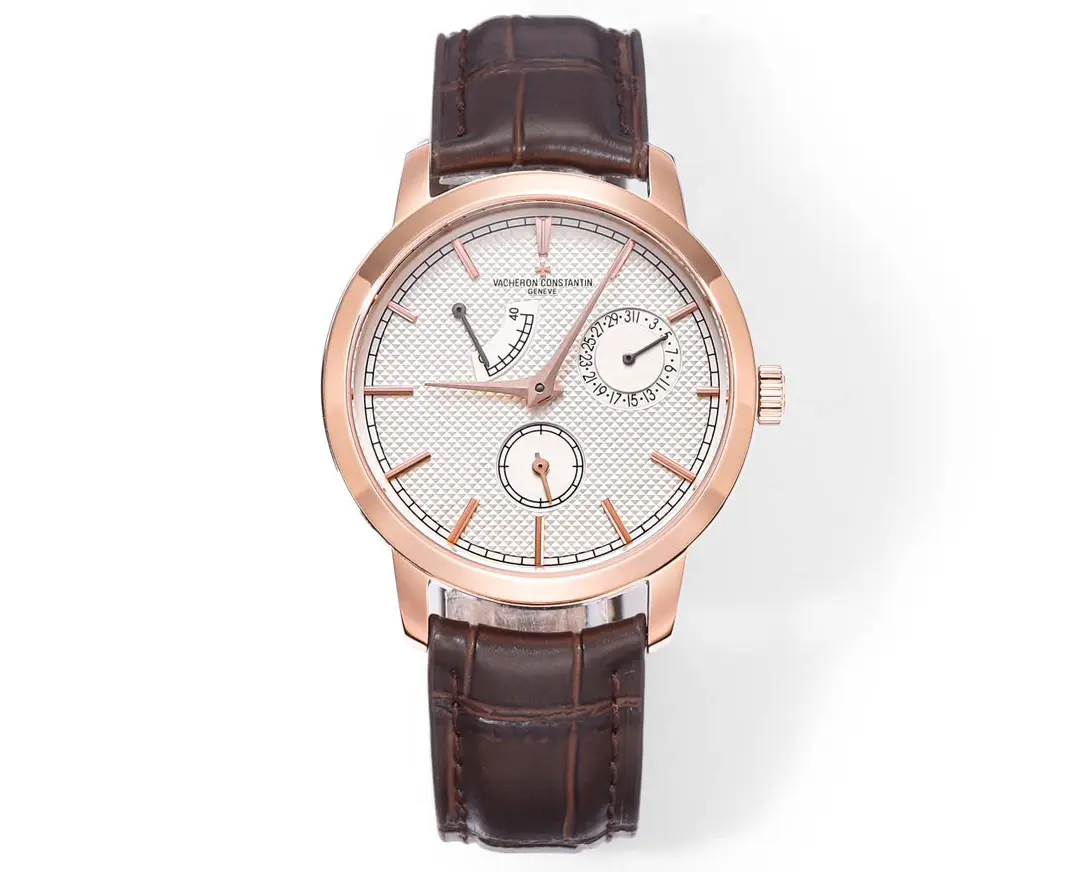 JJ Factory Vacheron Constantin Traditionnelle 83520/000R-9909 Rose Gold Mechanical Watch with Brown Leather Strap - Best Super Clone Edition